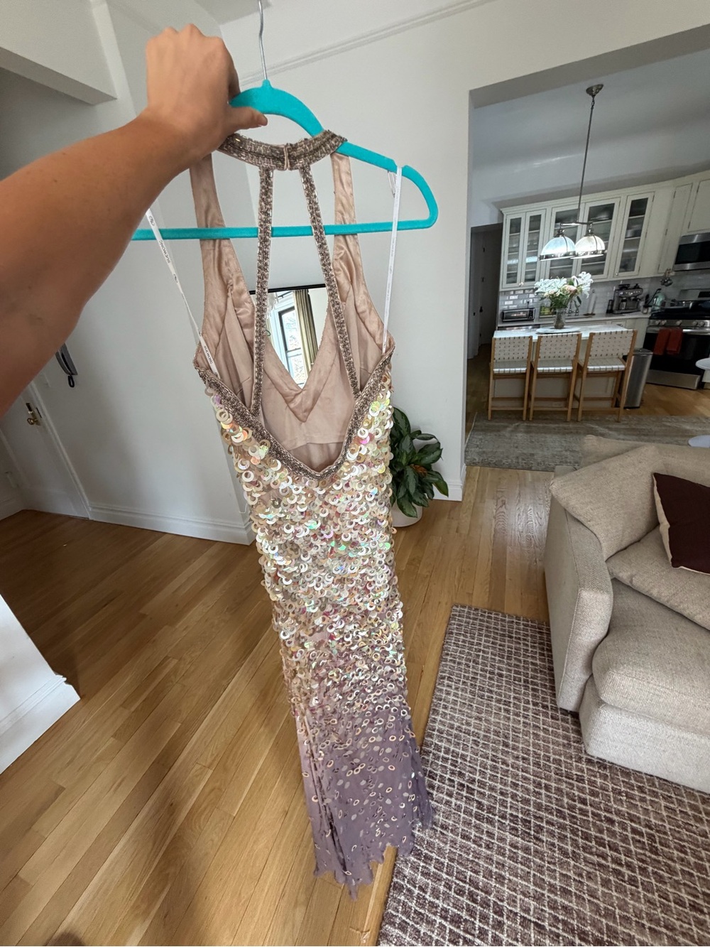 Sue Wong Gold Sequin Halter Maxi Dress - Picture 6 of 8